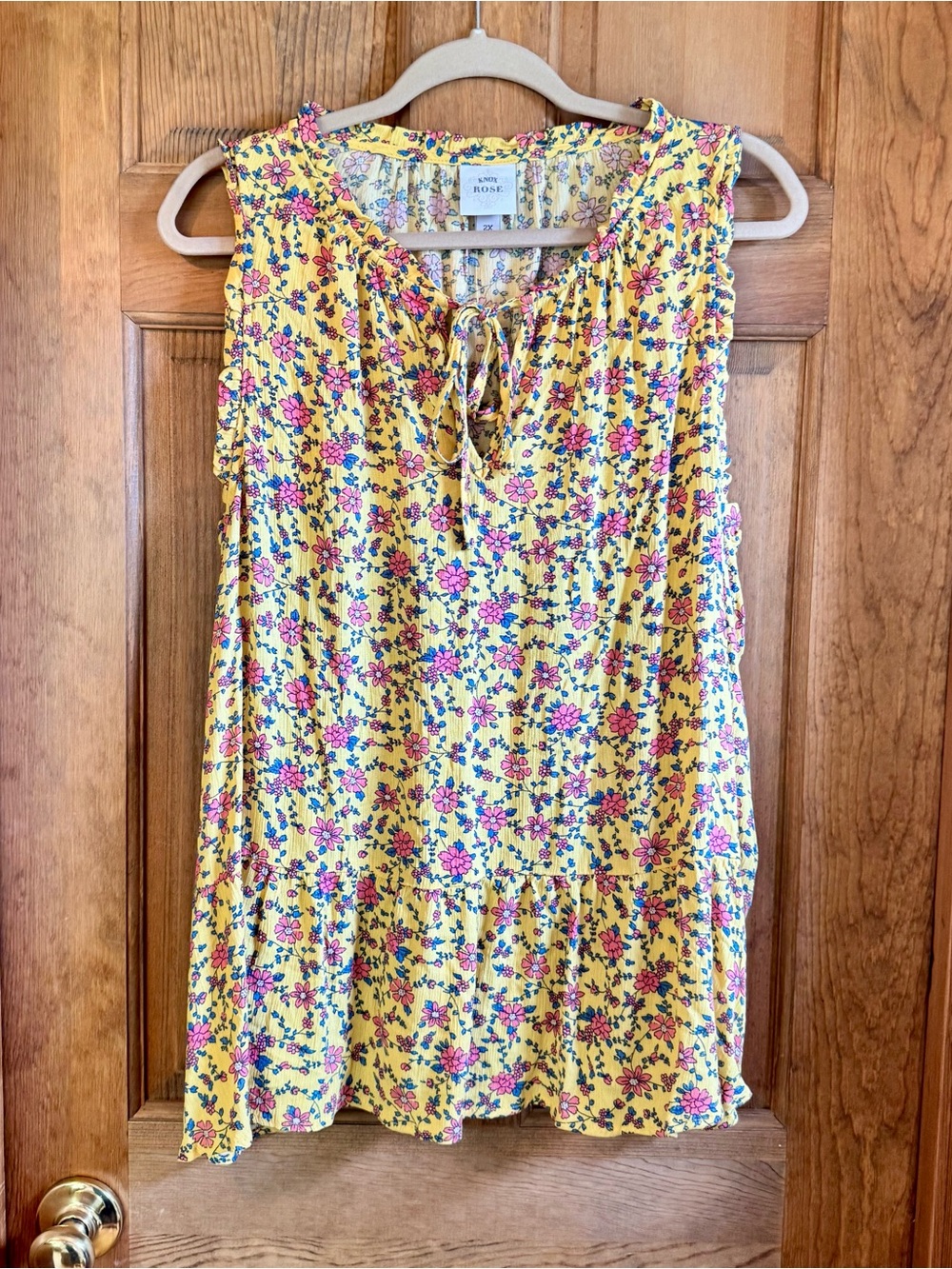 Knox Rose (Target) Yellow Floral Gauze-Like Peplum Tank - Size 2X NWOT